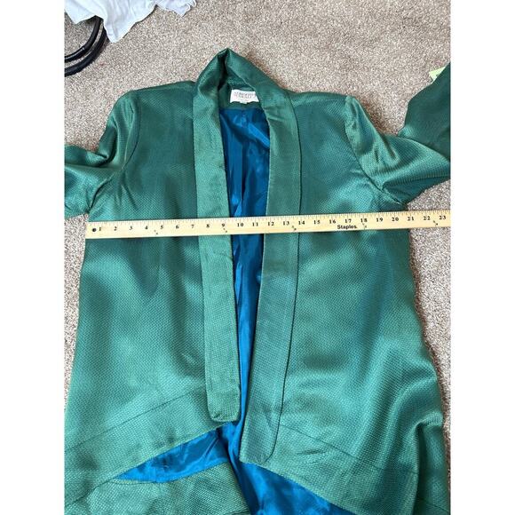 Alberto Makali blazer Kelly Green textured open front SZ LG 3/4 sleeve business - Picture 6 of 8